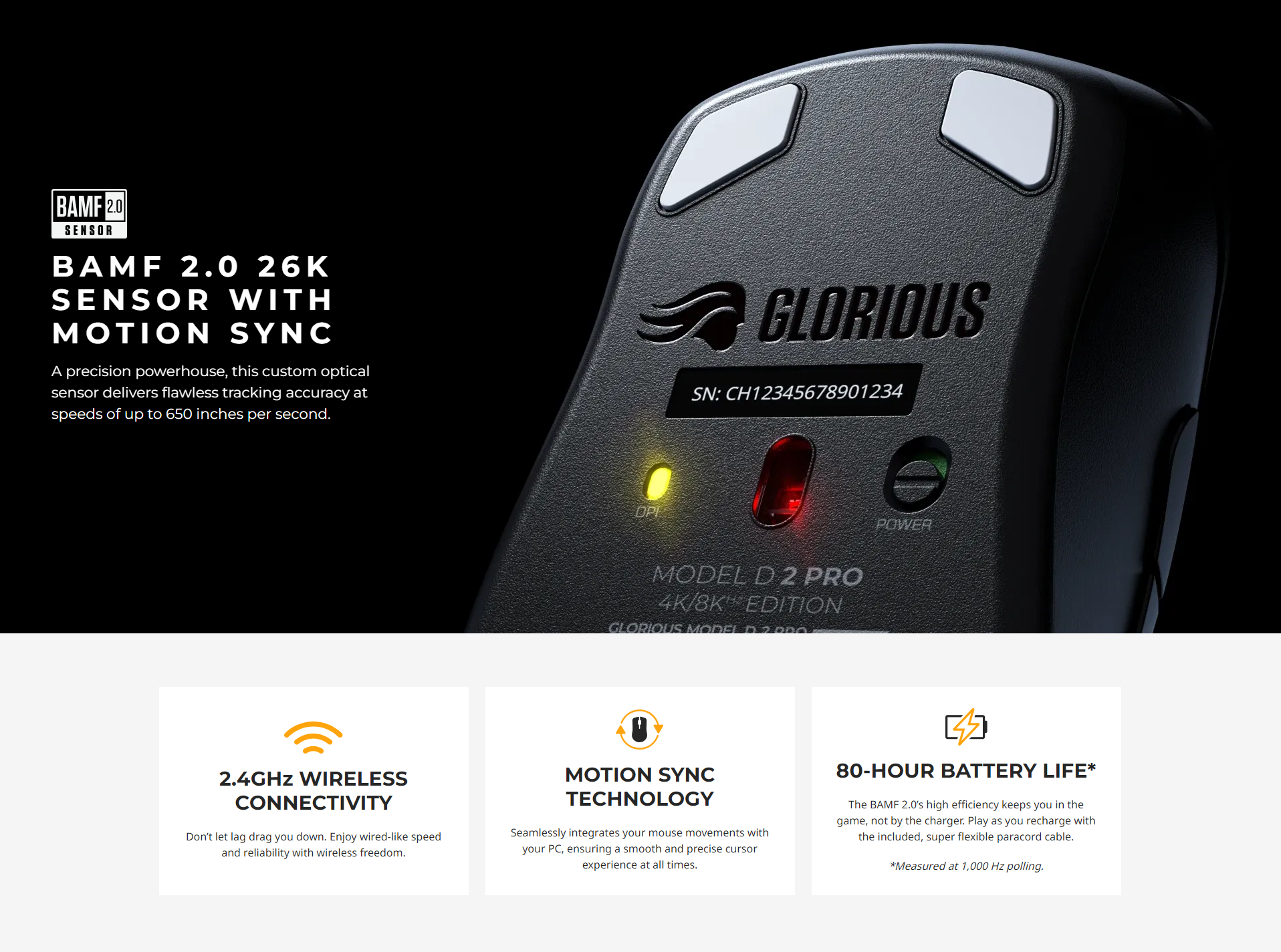 A large marketing image providing additional information about the product Glorious Model D 2 PRO Ergonomic Wireless Gaming Mouse - 1KHz Edition - Additional alt info not provided